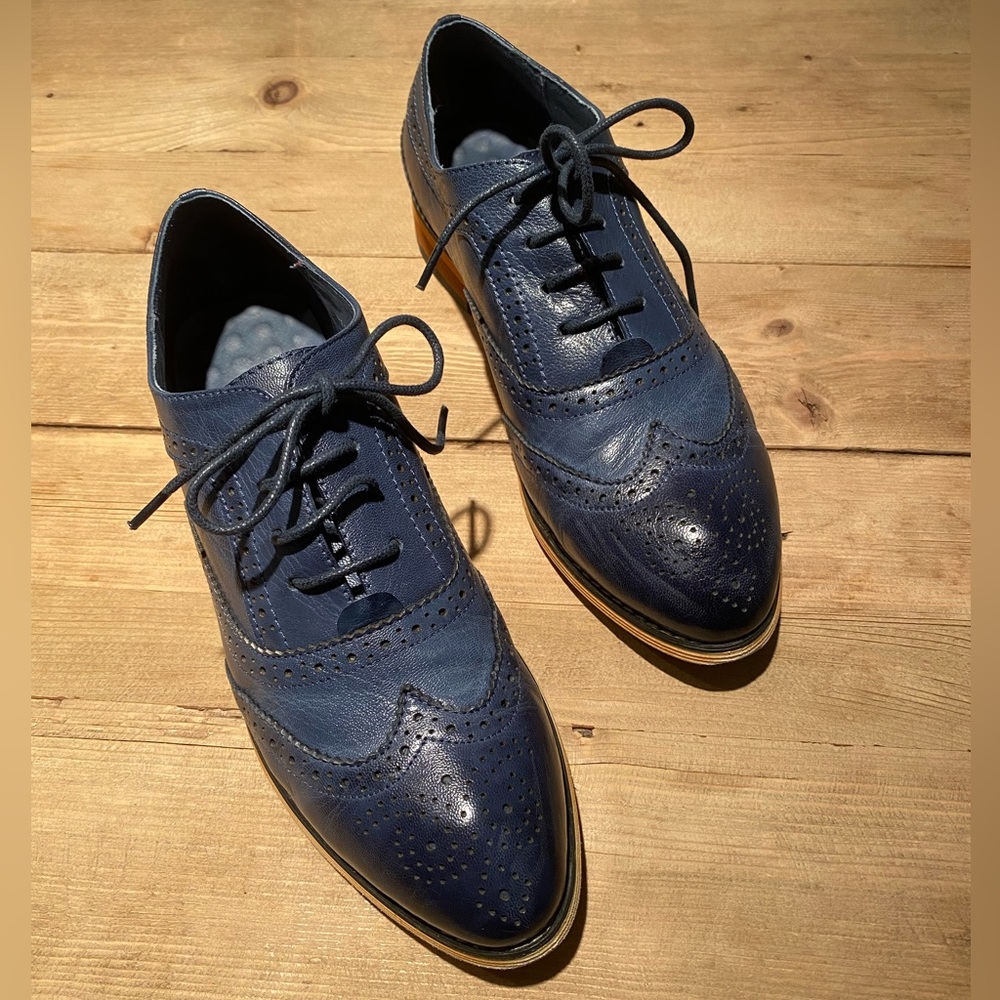 Mona B Blue Women's Brogue Flats